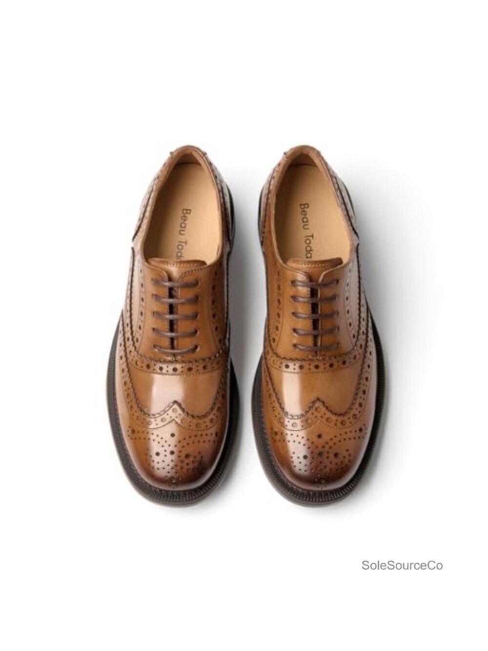 Wingtip Brogue Oxfords Genuine Leather Dress Shoes Low Heel Lace-Up